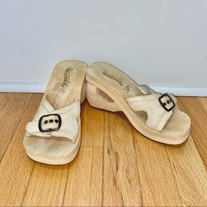 Vintage 90s Skechers Faux Wood Denim Buckle Sandals